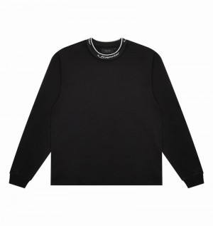 Koszulki Męskie Trapstar Hyperdrive Collar LS Top Czarne Białe | OZTKQW-760