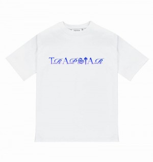 Koszulki Męskie Trapstar Script Fade Tee Białe Niebieskie | ICOLWE-602