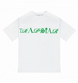 Koszulki Męskie Trapstar Script Tee Białe Zielone | NHYKDE-804