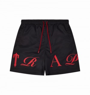 Zestawy Męskie Trapstar Script Swimming Shorts Czarne Czerwone | UHYKQD-086