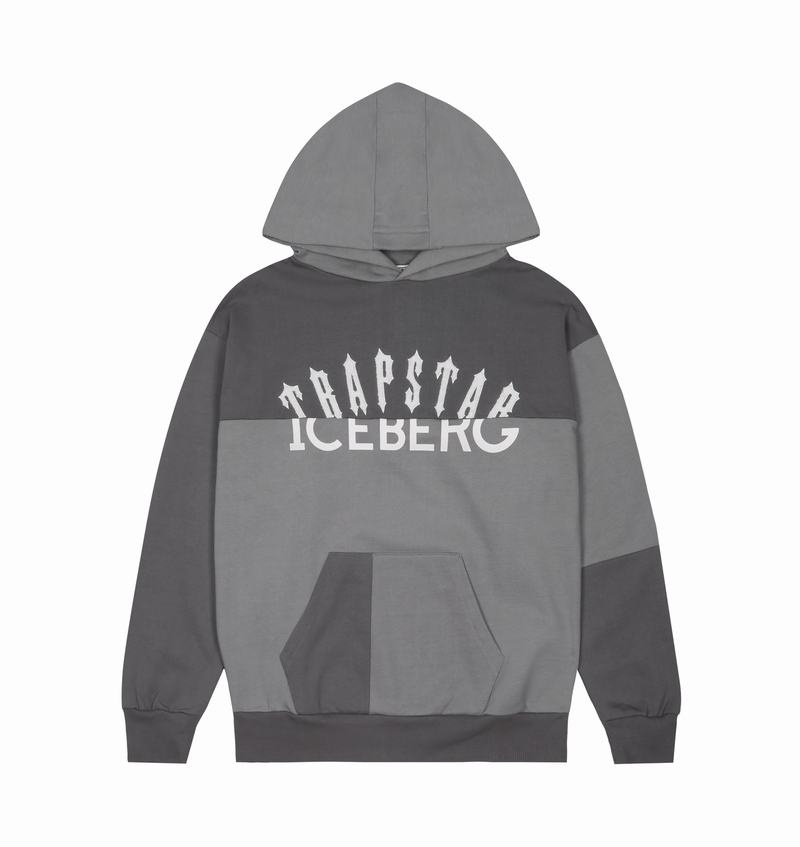 Bluza z Kapturem Męskie Trapstar x Iceberg Deconstructed Two Logo Szare | GMWNUA-072