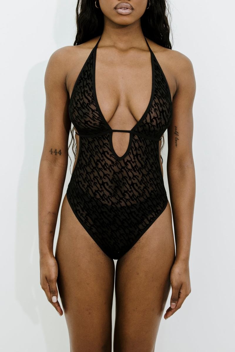 Body Damskie Trapstar Jacquard Mesh Halterneck Czarne | YXMIBW-307