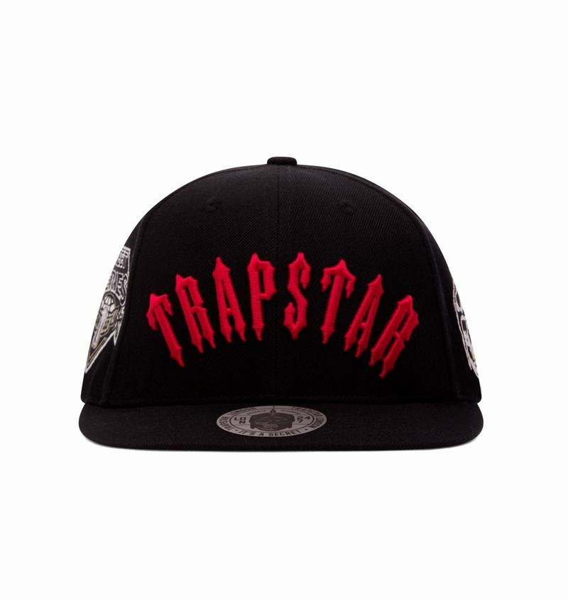 Czapki Męskie Trapstar Irongate Arch Snapback Czarne Czerwone | WAGNBP-542