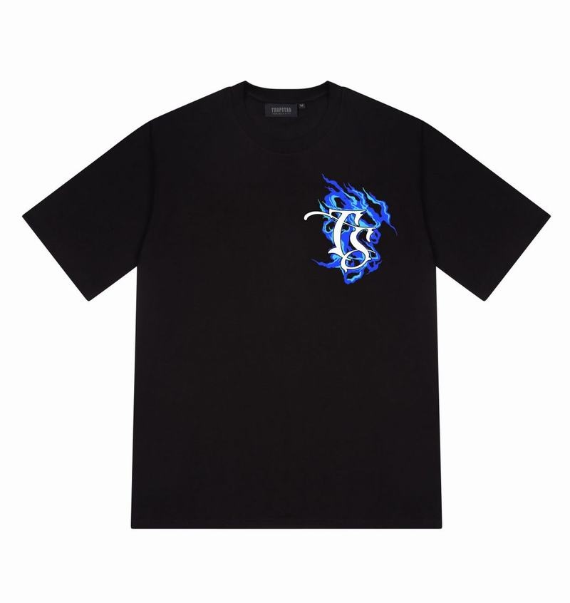 Koszulki Męskie Trapstar Chrome Flame SS23 Tee Czarne | TLROIQ-984