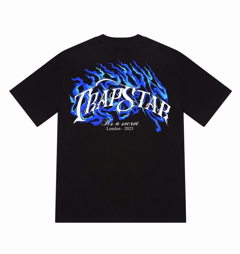 Koszulki Męskie Trapstar Chrome Flame SS23 Tee Czarne | TLROIQ-984