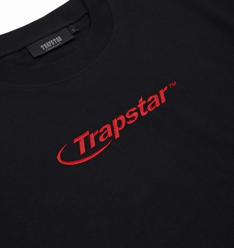 Koszulki Męskie Trapstar Hyperdrive Embroidered Tee Czarne Czerwone | SOUWHG-274