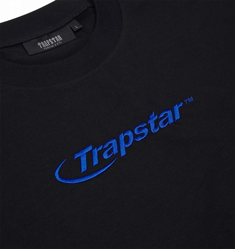 Koszulki Męskie Trapstar Hyperdrive Embroidered Tee Czarne Niebieskie | JIUZPB-028