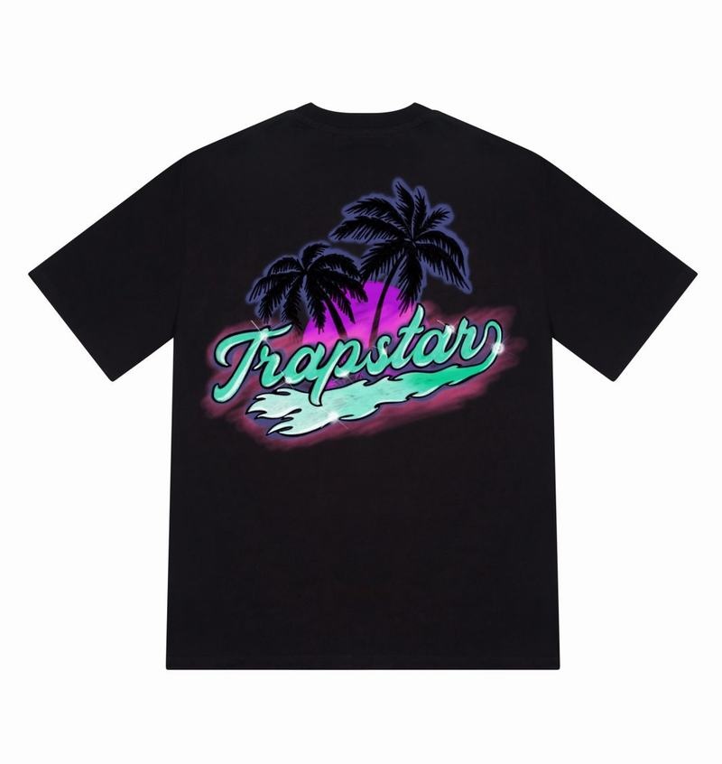 Koszulki Męskie Trapstar Paradise SS23 Edition Tee Czarne | NYBEXQ-827