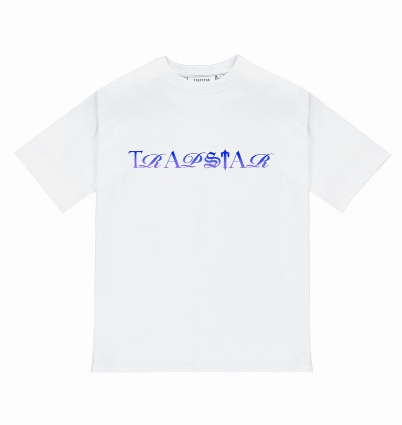 Koszulki Męskie Trapstar Script Fade Tee Białe Niebieskie | ICOLWE-602