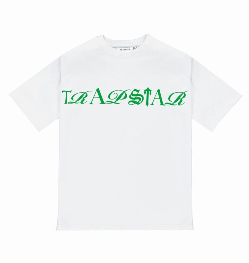 Koszulki Męskie Trapstar Script Tee Białe Zielone | NHYKDE-804