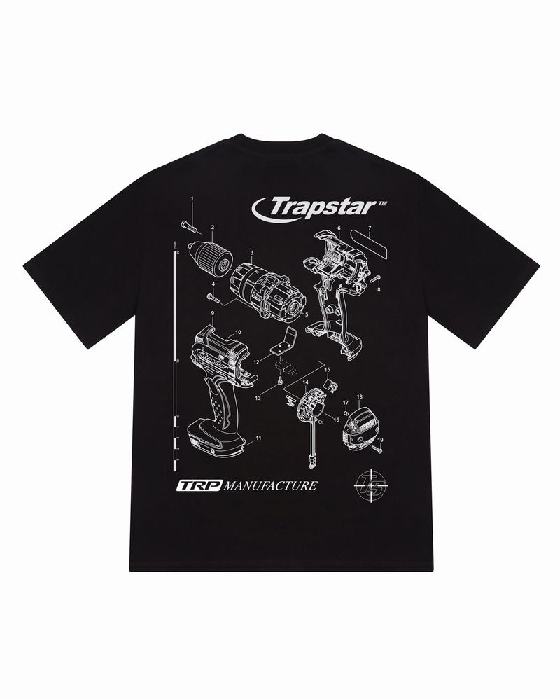 Koszulki Męskie Trapstar TRP Manufacture Tee Czarne | MYLWDT-159