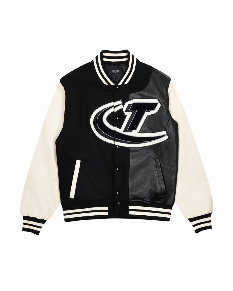 Kurtki Męskie Trapstar Hyperdrive T Chenille Varsity Czarne Białe | CXINJG-026