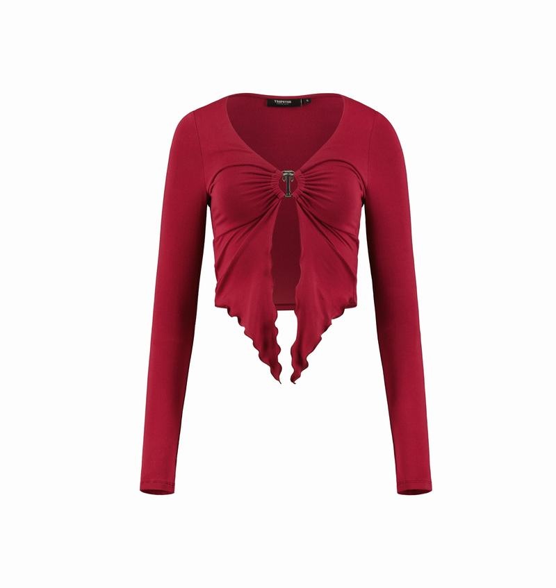 Najfatalniejszy Damskie Trapstar Long Sleeve Wing Hem Bralette Czerwone | IPRFWG-901