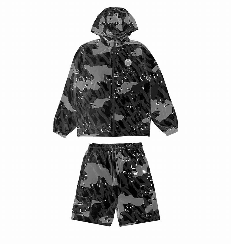 Zestawy Męskie Trapstar Decoded Camo Shorts Czarne Camo | CBPUMQ-793